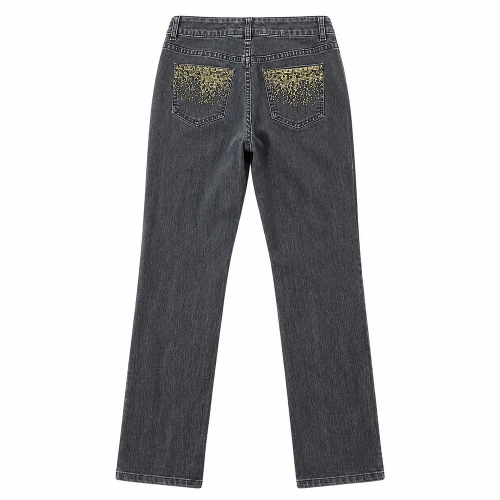 Chico's Platinum Denim Jeans Women's Size 0/S Dark Straight Leg Studded Stretch
